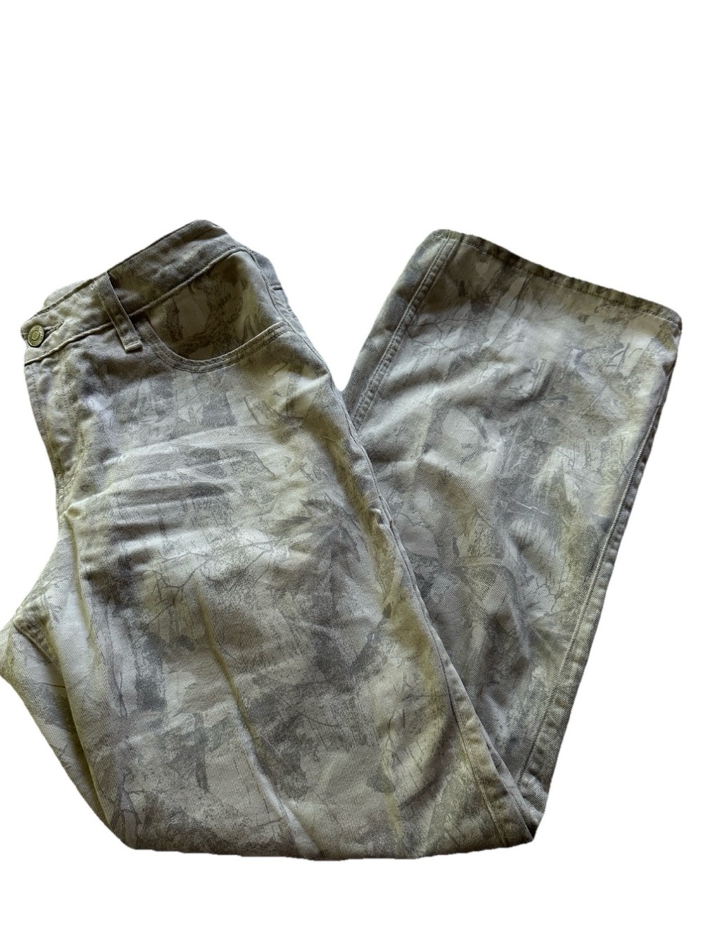 Hollister Jeans Womens W29 8Short White Tan Gray Low-Rise Baggy Camo